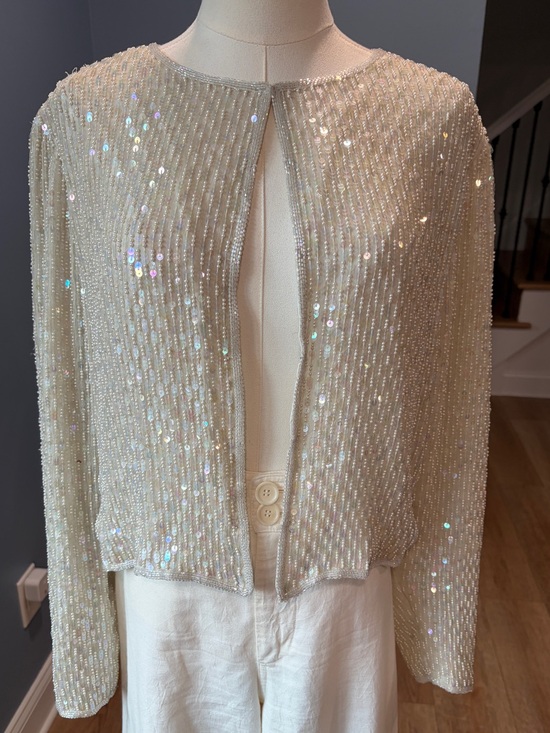 Laurence Kazar Jackets & Blazers - Vintage Laurence Kazar New York Silk Beaded Sequin Jacket Ivory XL